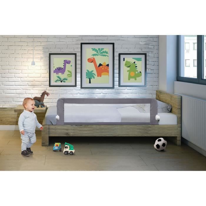 Barriere de lit Dreambaby Nicole - lits encastrés et aux lits plats- Mesurant 150 cm de large et 50 cm de haut - Gris