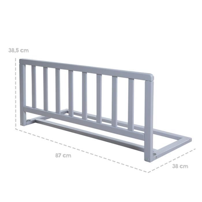 Barriere de Lit en Bois 90 cm ROBA - Protection Anti-Chute pour Bébés et Enfants - Gris