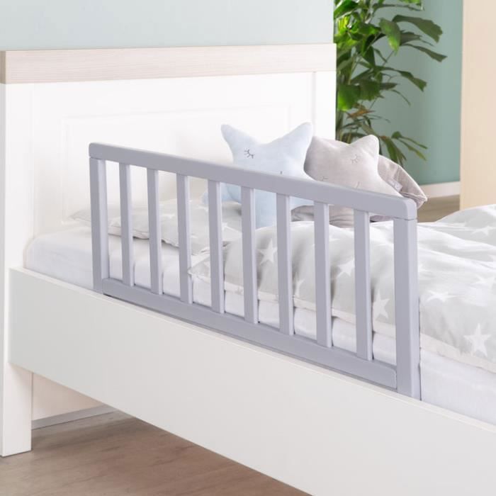 Barriere de Lit en Bois 90 cm ROBA - Protection Anti-Chute pour Bébés et Enfants - Gris