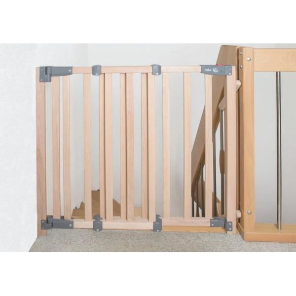 Barriere de Sécurité Bébé pour Escalier Safety Up - ROBA - Largeur de 93.5 a 120.5 cm - Bois Naturel