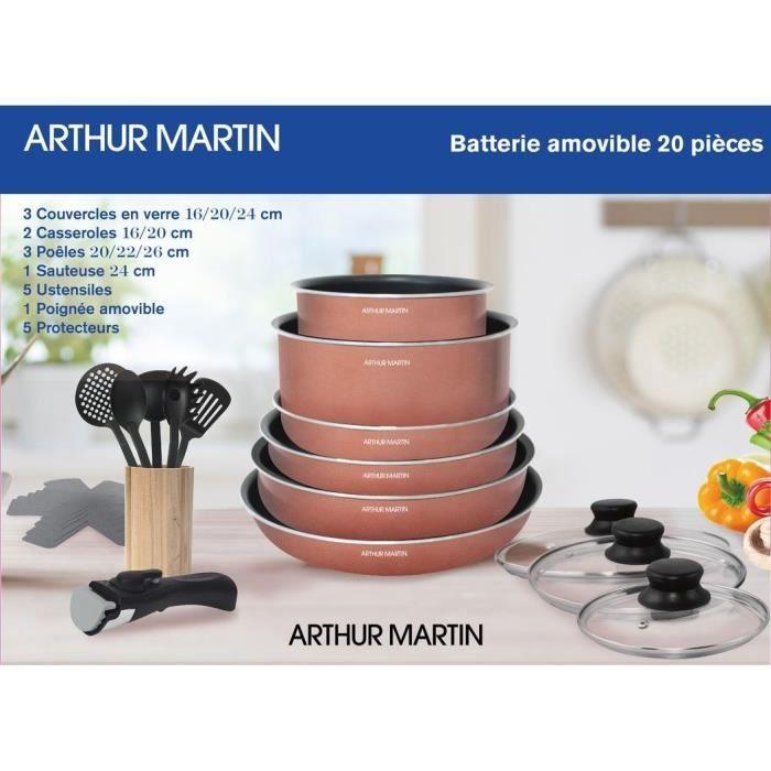 Batterie de cuisine 20 pieces Arthur Martin - aluminium - poignée amovible - tous feux dont induction - Paloma Tech