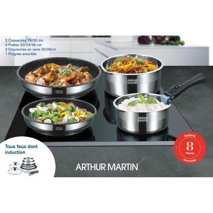 Batterie de cuisine Arthur Martin AM2493 8 pieces - Acier Inoxydable - Poignée amovible - Tous feux dont induction - Paloma Tech