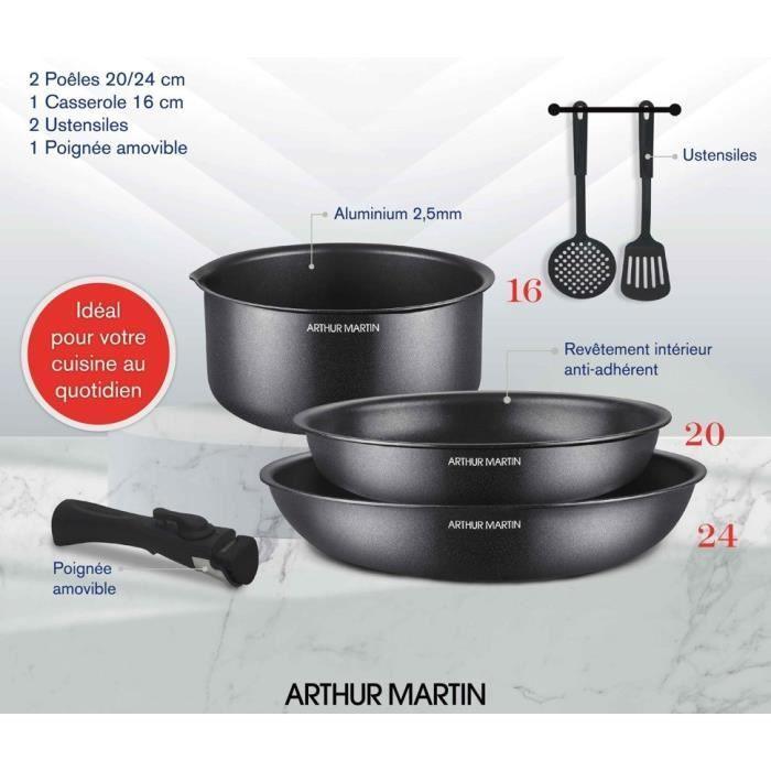 Batterie de cuisine - Tous feux dont induction - Arthur Martin - AM9582 - Aluminium - Anti-adhésif - 6 pieces - Poignée amovible - Paloma Tech