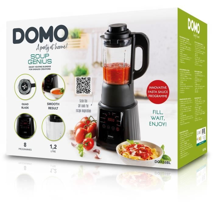 Blender chauffant multi fonctions - DOMO - DO726BL - 900 W - 1,2 L - 8 programmes - Affichage LED - Noir