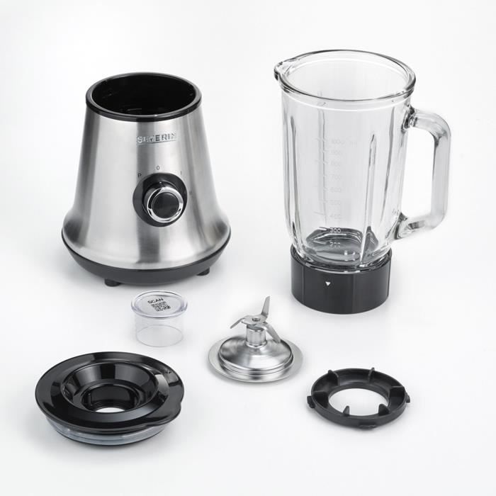 Blender SEVERIN SM3734 - Récipient en verre d’1L - 2 vitesses + fonction pulse - 22 000 tours/min - Inox/Noir