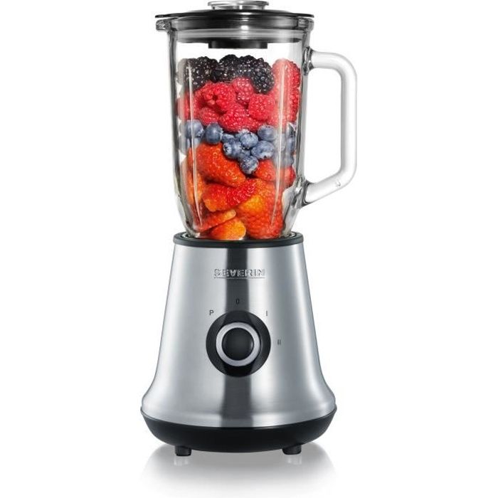 Blender SEVERIN SM3734 - Récipient en verre d’1L - 2 vitesses + fonction pulse - 22 000 tours/min - Inox/Noir