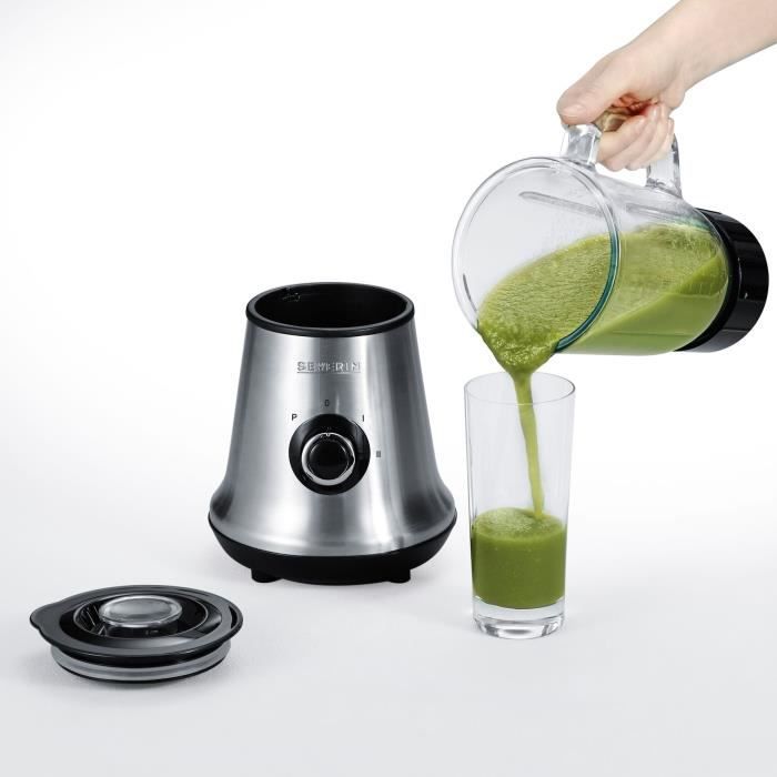 Blender SEVERIN SM3734 - Récipient en verre d’1L - 2 vitesses + fonction pulse - 22 000 tours/min - Inox/Noir