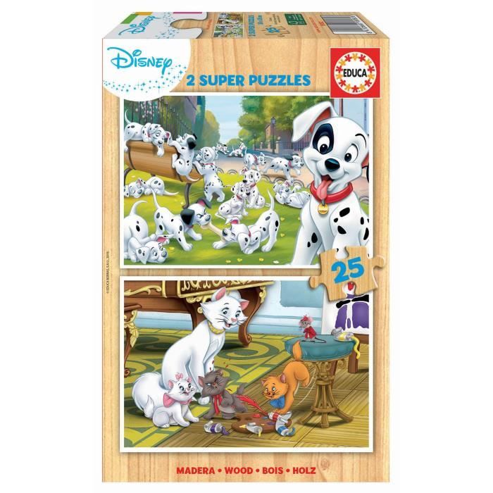 BOIS DISNEY ANIMALS - DALMATIENS + ARISTOCHATS - 2 puzzles en bois