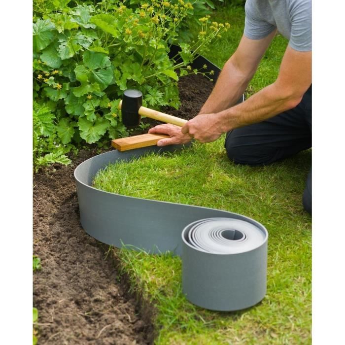 Bordure de jardin en polyéthylene gris H7,5 cm x 10 m - NATURE - Paloma Tech