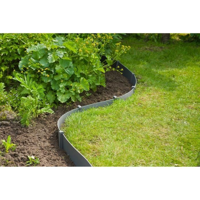 Bordure de jardin - NATURE - Gris - PE recyclé, épaisseur 3 mm - H15 cm x 10 m - 10 Ancres grises - H26,7 x 1,9 x 1,8 cm - Paloma Tech