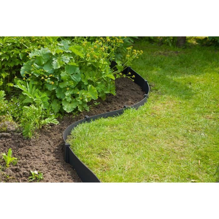 Bordure de jardin - NATURE - Noir - PE recyclé, épaisseur 3 mm - H7,5 cm x 10m - 10 Ancres noires - H19,5x 1,9x 1,8cm - Paloma Tech