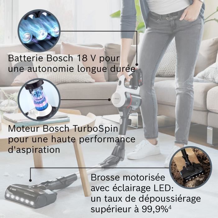 BOSCH BBS711W - Aspirateur Balai Multifonction sans fil Unlimited blanc - batterie Power For All 18 V lithium-ion 3Ah