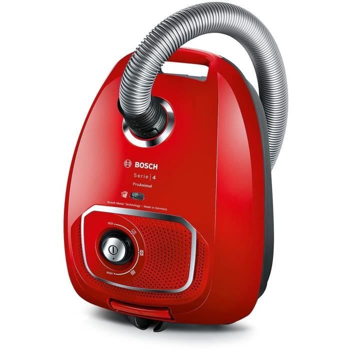 Aspirateur Bosch BGBS4PET1 ProAnimal rouge avec flexible argenté pour poils d’animaux