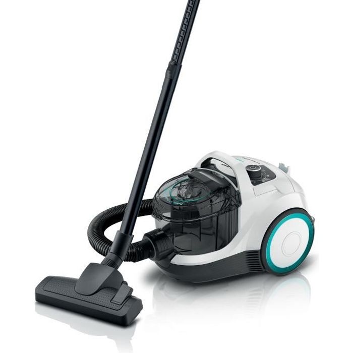 Aspirateur traîneau Bosch GX21 blanc et teal avec filtre UltraAllergie et accessoires noirs