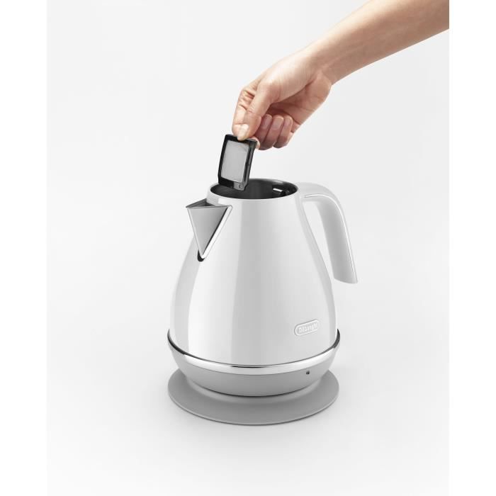 Bouilloire DELONGHI ICONA CAPITALS - 1,7L - Acier inoxydable - Base amovible et pivotante 360° - Filtre anticalcaire - Blanc - Paloma Tech