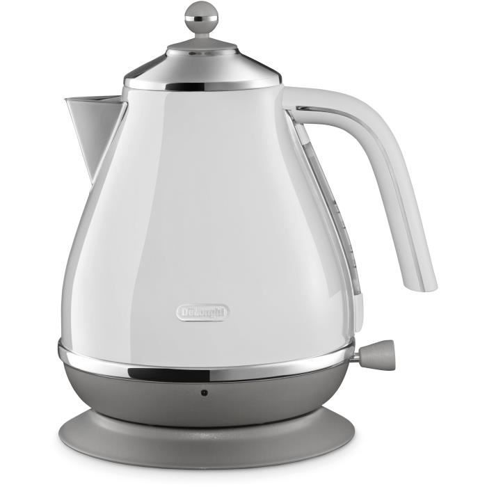 Bouilloire DELONGHI ICONA CAPITALS - 1,7L - Acier inoxydable - Base amovible et pivotante 360° - Filtre anticalcaire - Blanc - Paloma Tech