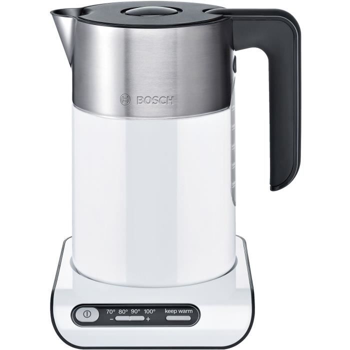 Bouilloire électrique BOSCH TWK8611P Styline - Blanc - 1.5L - 2400W - 4 niveaux de température - Paloma Tech