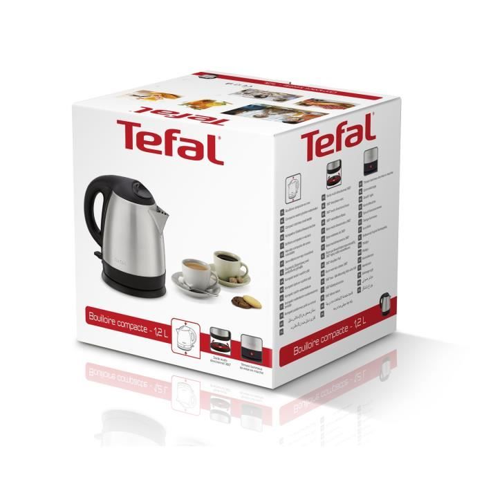 Bouilloire électrique TEFAL Compact Inox KI431D10 - Capacité 1,2 L - Base 360° - Graduation intérieure en relief - Paloma Tech