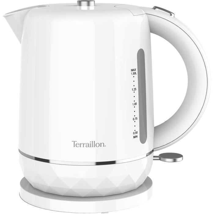 Bouilloire électrique - TERRAILLON  15351 DIAMANT Blanc  1.5L - 2200W - Base pivotante 360° - Base reliefée effet diamant - Paloma Tech