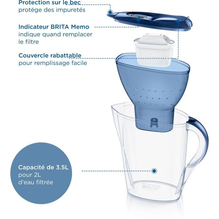 Bouteille et carafe filtrante Brita Carafe filtrante Marella bleu XL (3,5L) inclus 1 cartouche filtrante MAXTRA PRO