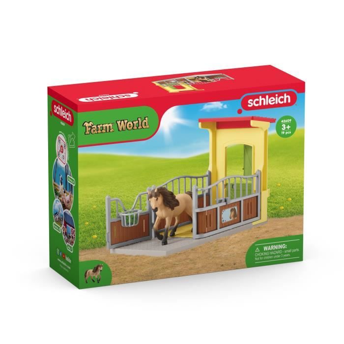 Box avec Poney Icelandais - Extension Ferme Educative Coffret schleich avec 1 box et 1 figurine poney pour enfants