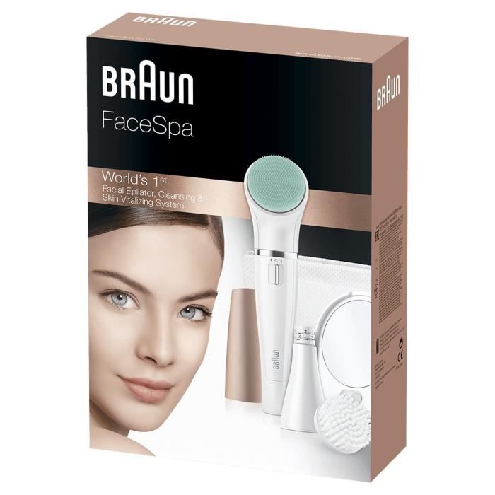 Braun FaceSpa 851V 3-En-1 Épilateur Électrique Femme Visage et Épilation Blanc/Bronze, Brosse Nettoyante, Épilation, Nettoyage - Paloma Tech