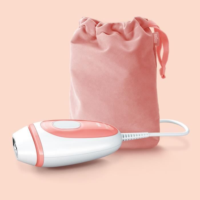 Braun Silk·expert Mini PL1014 Épilateur a Lumiere Pulsée Épilation Semi-Définitive Blanc/Rose Avec Pochette De Voyage