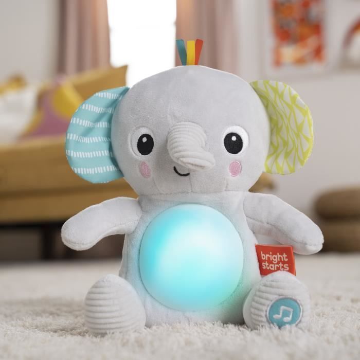 BRIGHT STARTS Jouet peluche éléphant Hug-a-Bye Baby sons et lumieres