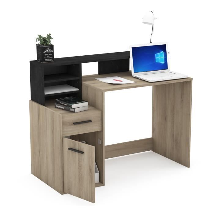 Bureau avec rangements - DELPHI - Chene/noir - L126,2 x P59.8 x H93.5cm - DEMEYERE