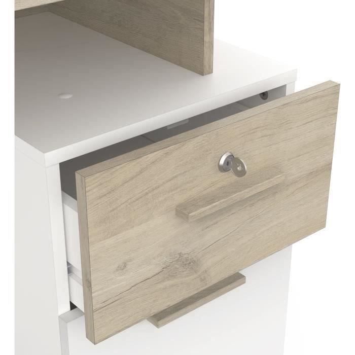 Bureau avec rangements - PLATON - Chene / blanc mat - L134,8 x P55 x H76,4 cm - DEMEYRE