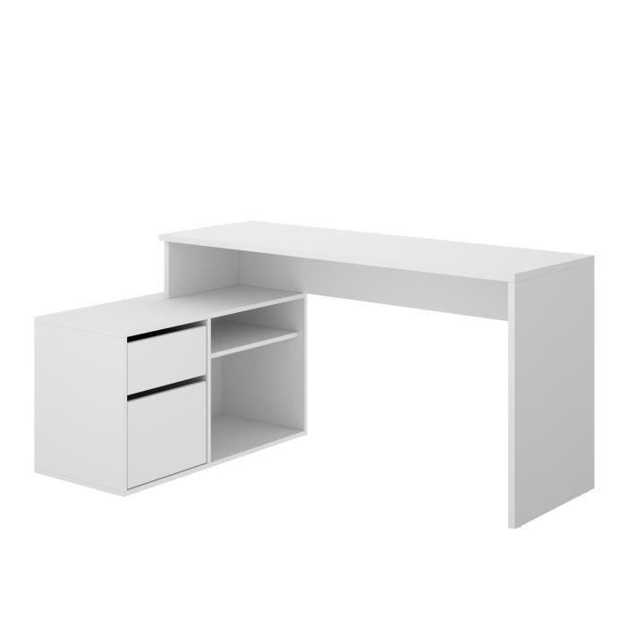 Bureau d'angle reversible 1 tiroir + 1 porte - Blanc - L 139 x P 92  x H 75 cm - ROX - Paloma Tech