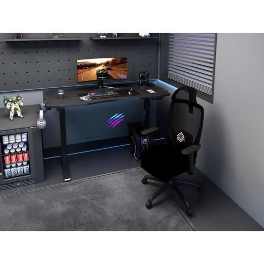 Bureau gaming électrique CGM - Réglable en hauteur - Support de contrôleur - Éclairage RVB - L120xP60xH73-121 cm - Paloma Tech