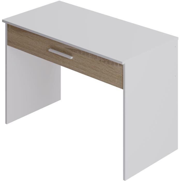 Bureau Grand  Tiroir - Décor blanc et chene -  L 110 x P 56 x H 81,5 cm - Paloma Tech