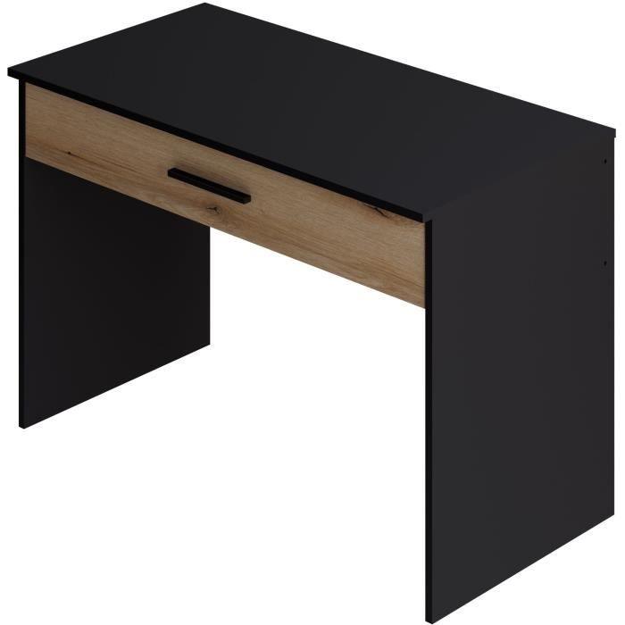 Bureau Grand  Tiroir - Décor noir et chene - L 110 x P 56 x H 81,5 cm - Paloma Tech