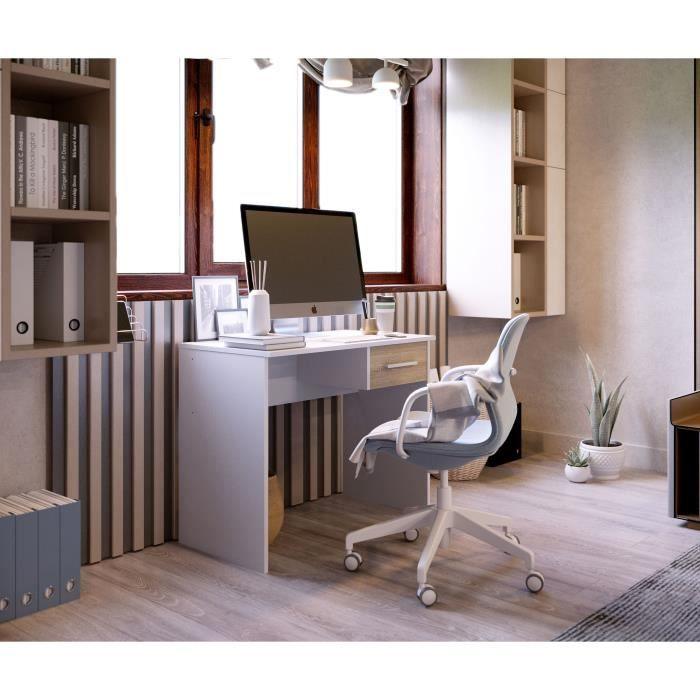 Bureau Petit Tiroir - Décor blanc et chene -  L 90 x P 50 x H 74 cm - Paloma Tech