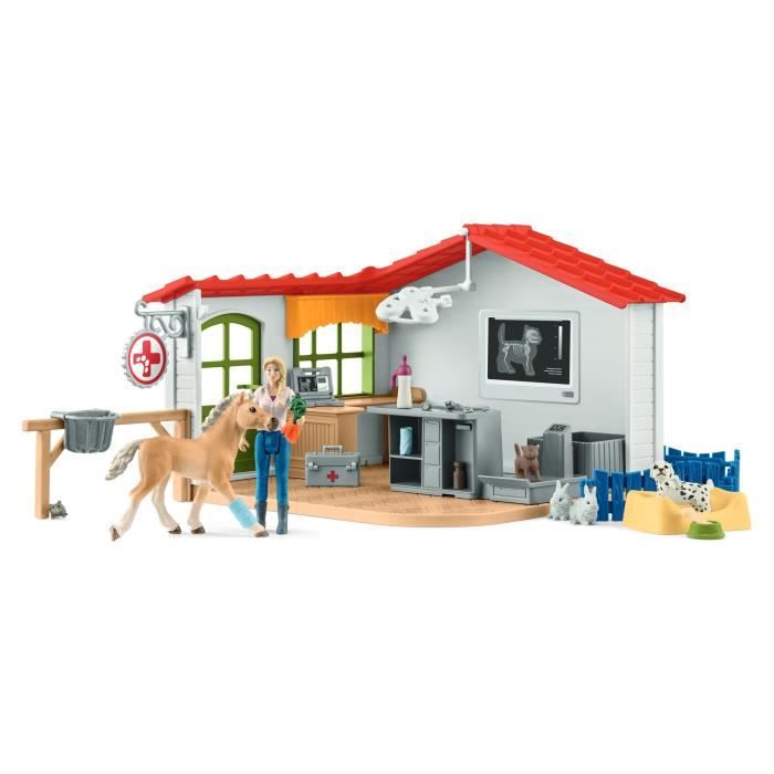 Cabinet vétérinaire avec animaux coffret de 43 pieces avec figurine vétérinaire animaux et accessoires jouets