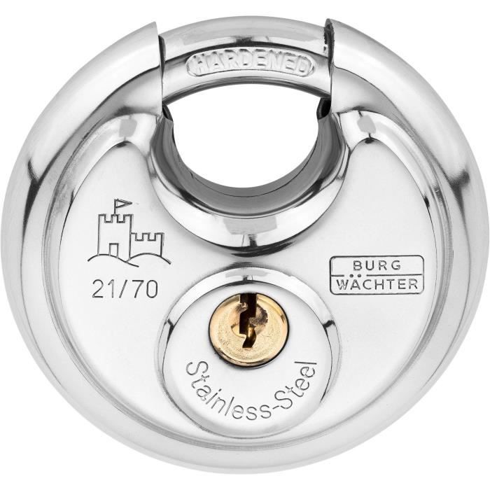 Cadenas cylindrique - BURG WACHTER - 21 70 SB - Acier inoxydable 70 mm ouverture a clé