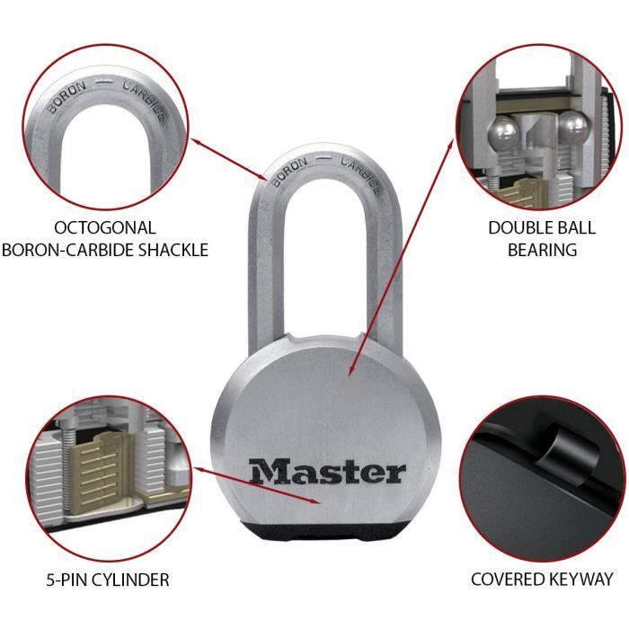 Cadenas Haute Sécurité a Clé en Acier Inoxydable avec Anse Longue pour l’Extérieur - MASTER LOCK M830EURDLH