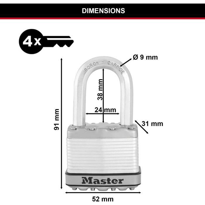 Cadenas Haute Sécurité - MASTER LOCK - M115EURTRILF - A Clé - Acier Laminé Recouvert - Extérieur - Anti-rouille