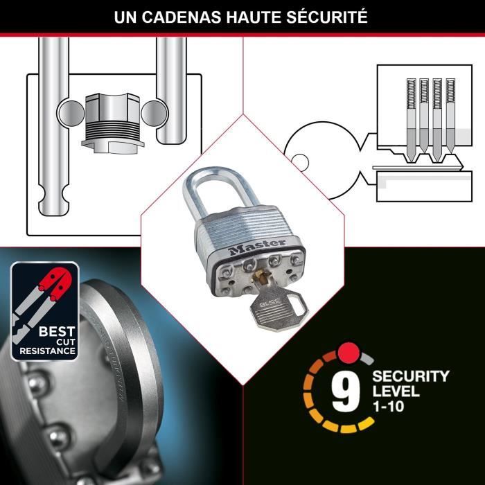 Cadenas Haute Sécurité - MASTER LOCK - M115EURTRILF - A Clé - Acier Laminé Recouvert - Extérieur - Anti-rouille