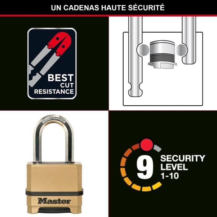 Cadenas Haute Sécurité - MASTER LOCK - M175EURDLF - Combinaison - Zinc - Anse L - Extérieur