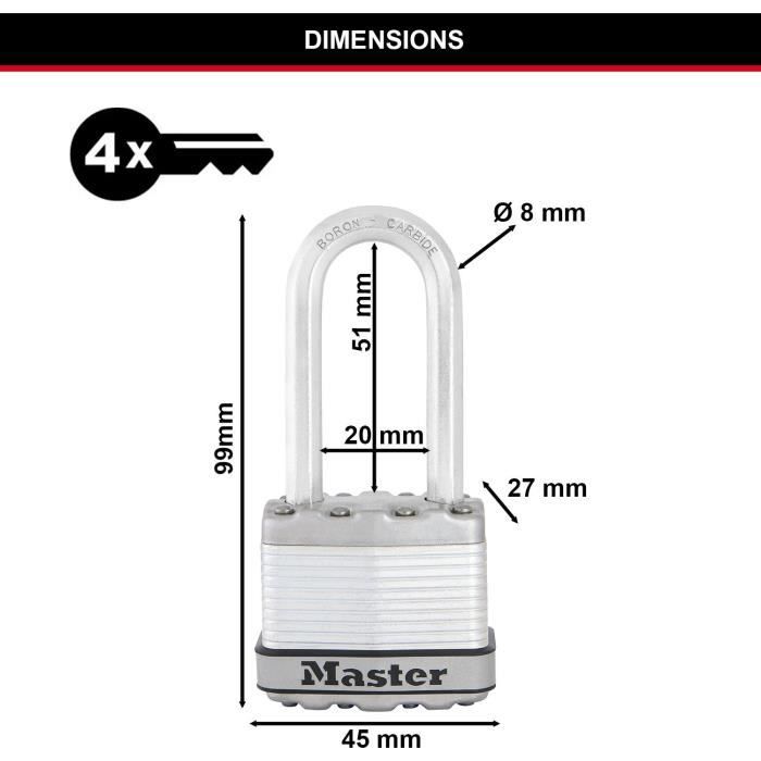 Cadenas Haute Sécurité - MASTER LOCK - M1EURTRILH - A Clé - Acier Laminé - Extérieur - Anse L - Pack de 3 - Idéal