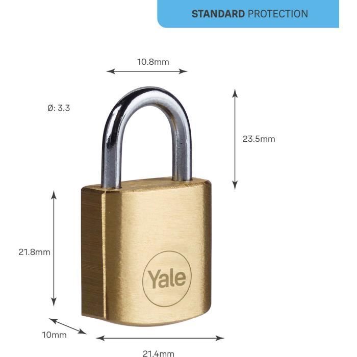 Cadenas laiton - YALE - Y110B/20/111/4 - 20mm - Anse acier - 3 clés