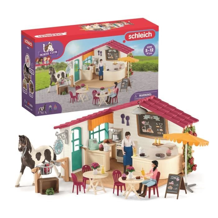 Café des cavaliers coffret schleich avec 97 éléments inclus dont 1 cheval schleich et 2 personnages coffret