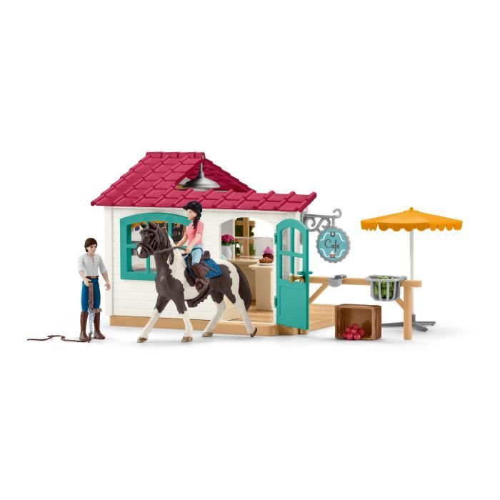 Café des cavaliers coffret schleich avec 97 éléments inclus dont 1 cheval schleich et 2 personnages coffret