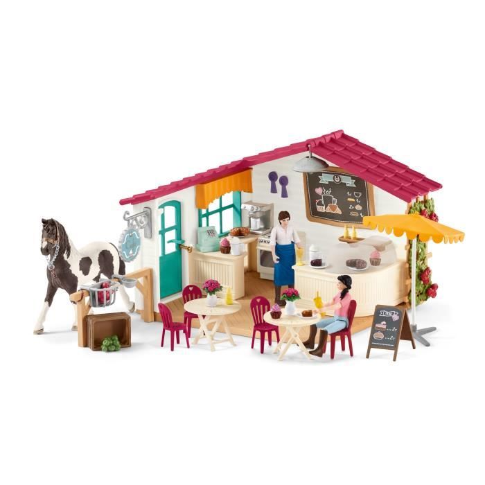 Café des cavaliers coffret schleich avec 97 éléments inclus dont 1 cheval schleich et 2 personnages coffret