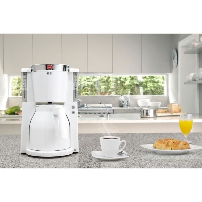 Cafetiere filtre MELITTA Look IV Therm Selection 1011-11 Blanc/Acier Brossé - 12 tasses - AromaSelector - 1000W