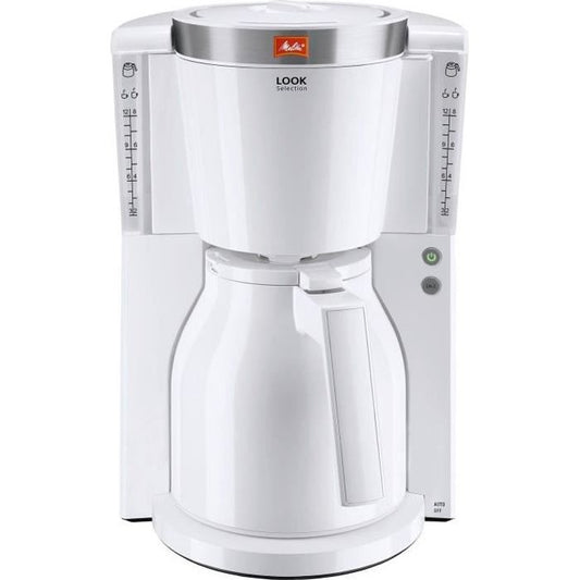 Cafetiere filtre MELITTA Look IV Therm Selection 1011-11 Blanc/Acier Brossé - 12 tasses - AromaSelector - 1000W