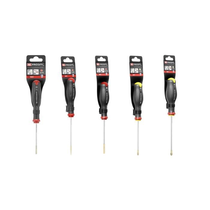 Set de cinq tournevis avec différentes embouts et poignées ergonomiques pour outils Facom TBX1M