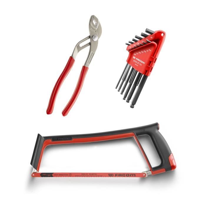 Caisse a outils FACOM + 22 outils - 5 Tournevis Protwist + 6 Clés mixtes OVG + 9 Clés mâles + Scie métaux + Pince